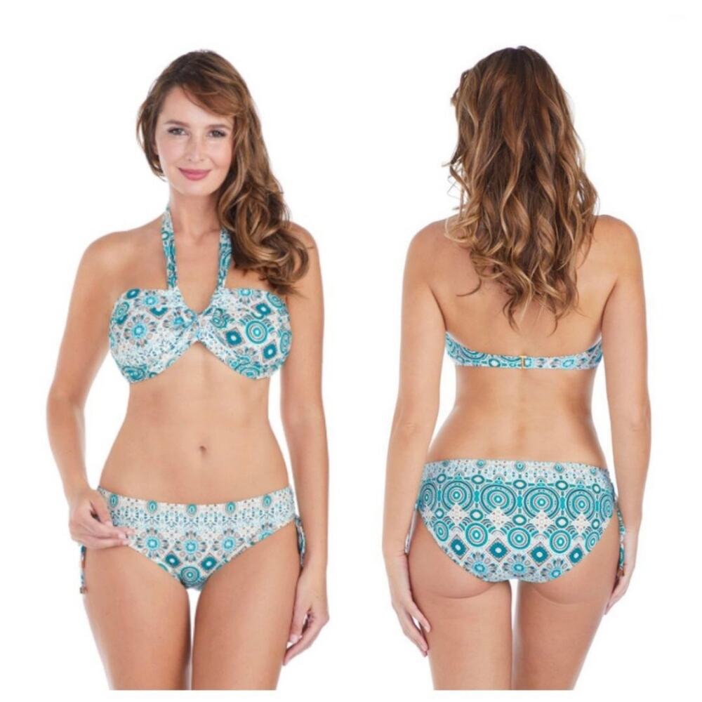 Leilani Medallion print Bandeau halter top Two Piece Bikini Turquoise
